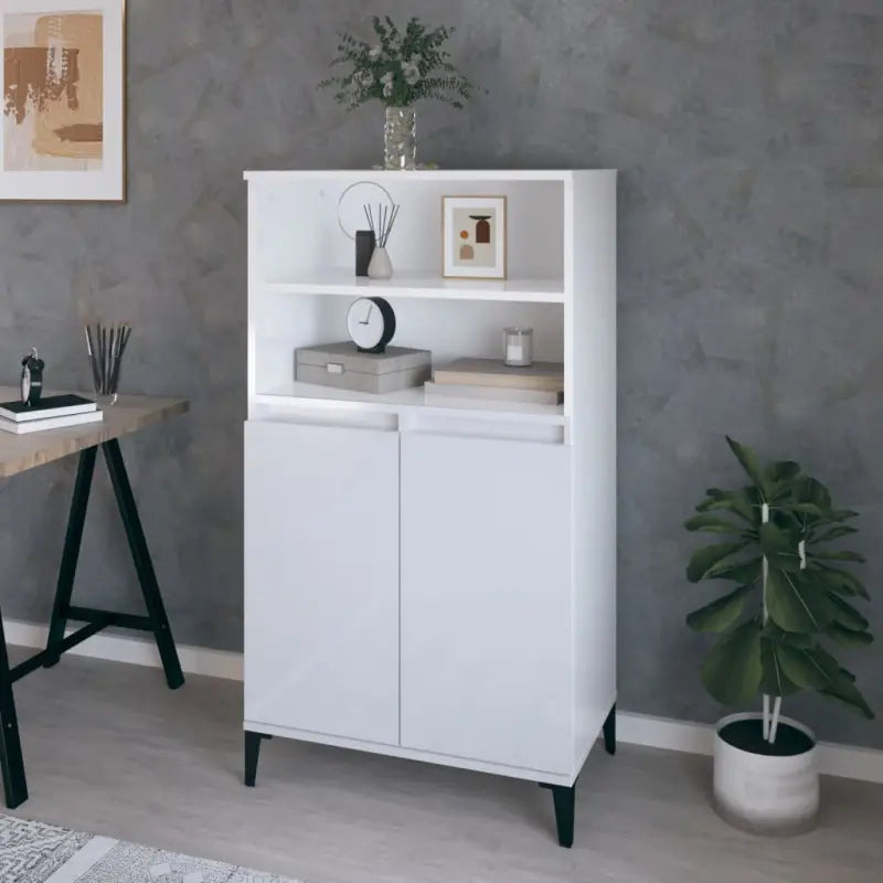Klassieke hoge kast van bewerkt hout voor een stijlvolle inrichting - Hoogglans wit / 1 - Dressoirs & buffetkasten