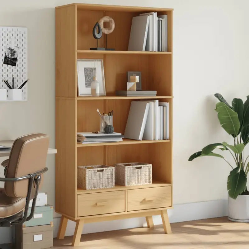 Klassieke houten boekenkast met massief grenenhout en houten poten - Bruin / 1 - Boekenkasten
