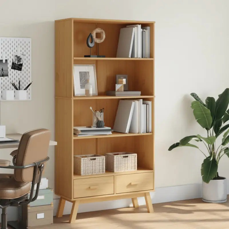 Klassieke houten boekenkast met massief grenenhout en houten poten - Bruin / 1 - Boekenkasten