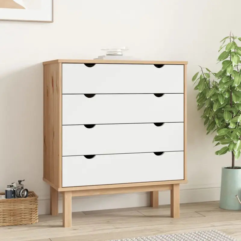 Klassieke houten commode met massief grenenhout voor Scandinavisch interieur - Bruin en wit / 1 - Commodes & ladekasten