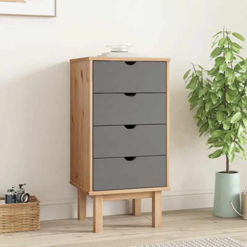 Klassieke houten ladekast van massief grenenhout met Scandinavisch design - Bruin en grijs / 1 - Commodes & ladekasten
