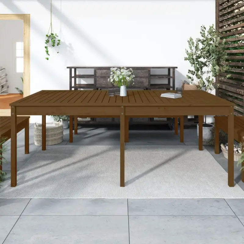 Klassieke houten tuintafel van massief grenenhout voor buiten - Honingbruin grenenhout / 203.5 x 100 x 76 cm / 1