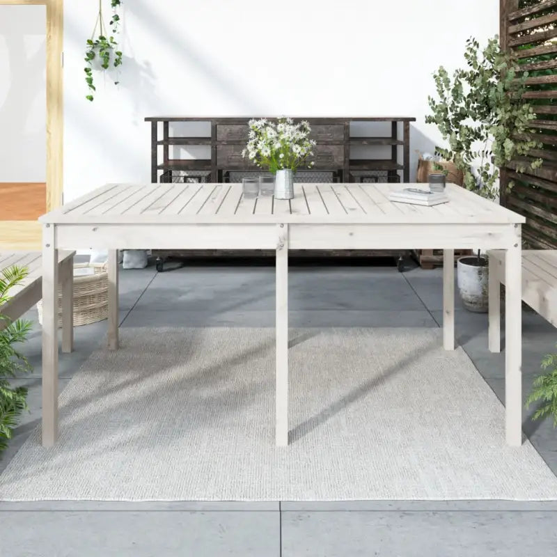 Klassieke houten tuintafel van massief grenenhout voor buiten - Wit grenenhout / 159.5 x 82.5 x 76 cm / 1 - Tuintafels