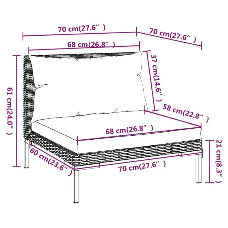 Klassieke loungeset met halfrond PE-rattan en lichtgewicht constructie - 4x midden - Tuinsets