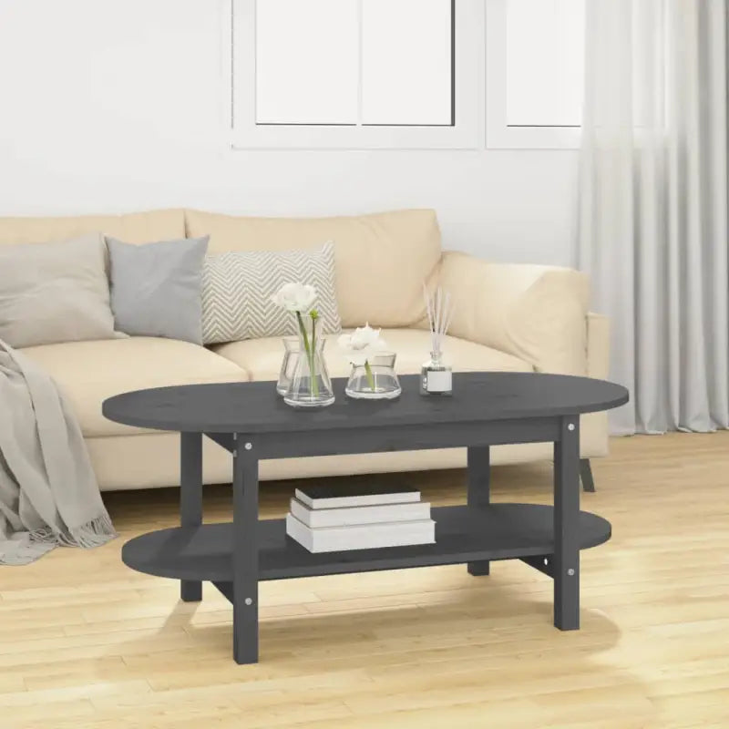 Klassieke salontafel van massief grenenhout met rustieke uitstraling - Grijs / 110 x 55 x 45 cm / 1 - Salontafels