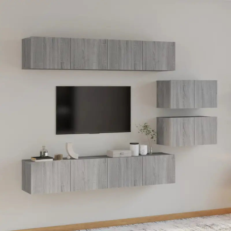 Klassieke televisiekast met bewerkt hout voor een stijlvol interieur - Grijs sonoma / 6 / 80 cm - Tv-meubels