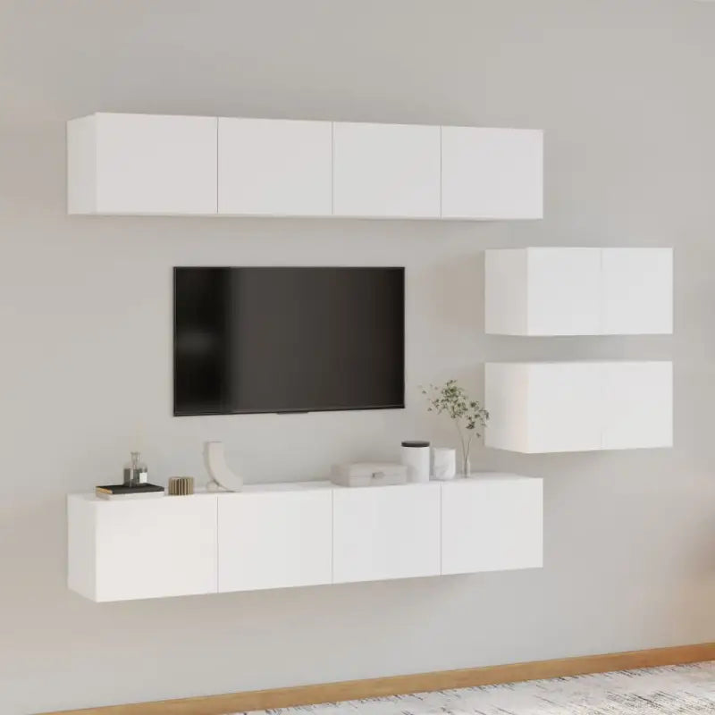 Klassieke televisiekast met bewerkt hout voor een stijlvol interieur - Wit / 6 / 80 cm - Tv-meubels