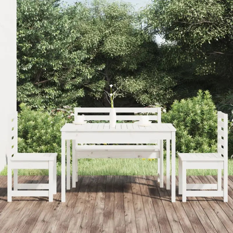 Klassieke tuinset van massief grenenhout met stevig tafelblad - Wit grenenhout - Tuinsets
