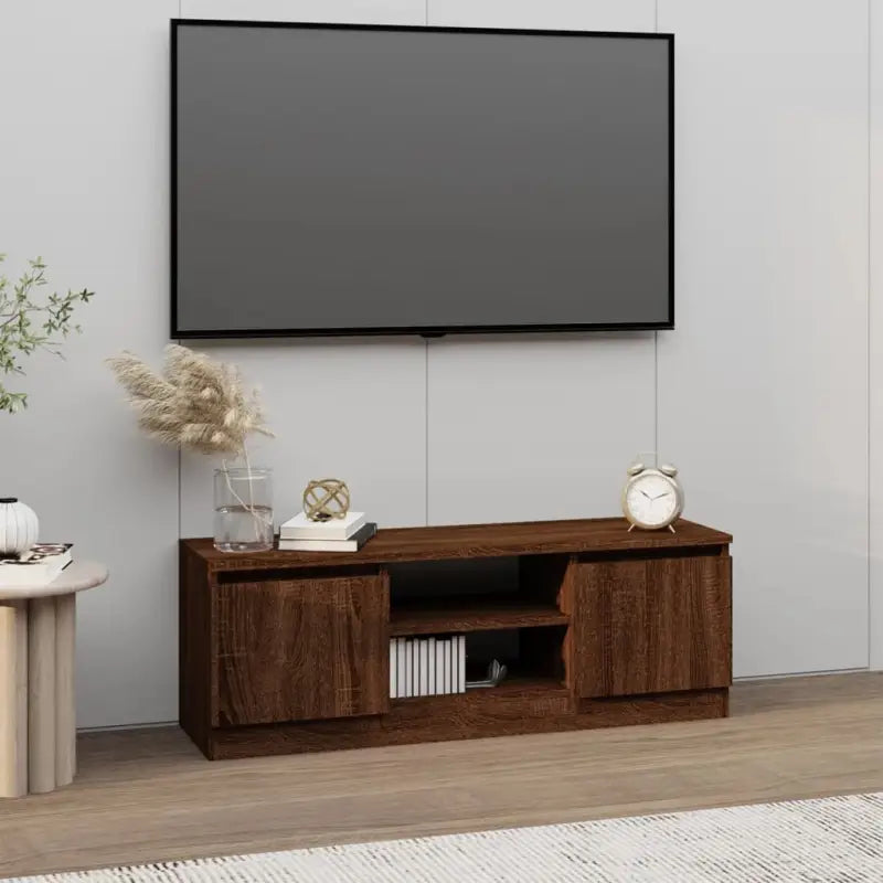 Klassieke TV-Kast met Deur in Hoogwaardig Bewerkt Hout - bruin eikenkleur / 1 - Tv-meubels