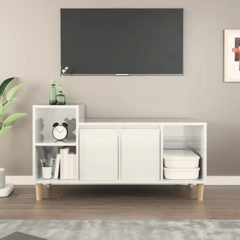 Klassieke Tv-meubel van bewerkt hout in grijs sonoma stijl - Hoogglans wit / 1 - Tv-meubels