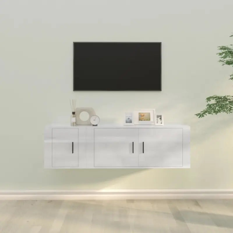 Klassieke Tv-meubels in bewerkt hout met hoogglans wit design - Hoogglans wit / 2 - Tv-meubels