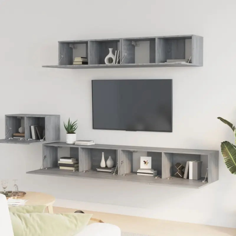 Klassieke tv-meubels van bewerkt hout in Grijs Sonoma stijl - Tv-meubels