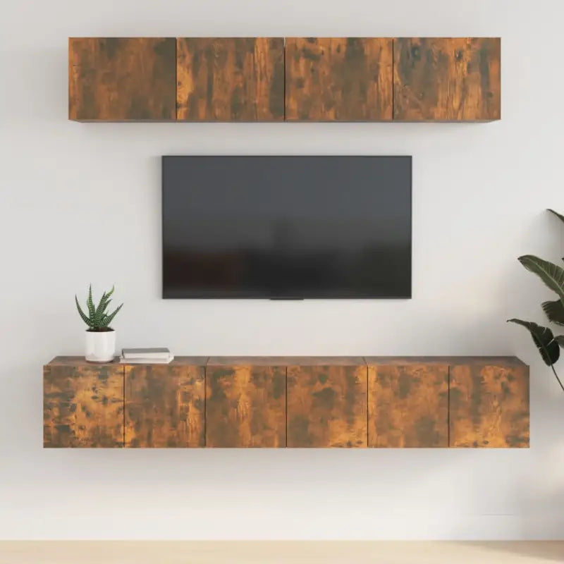 Klassieke tv-meubels van bewerkt hout in Grijs Sonoma stijl - Gerookt eiken / 5 / 80 cm - Tv-meubels