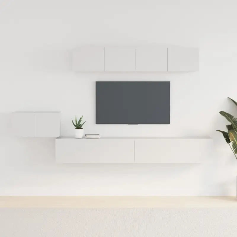Klassieke tv-meubels van bewerkt hout in Grijs Sonoma stijl - Wit / 5 / 100 cm - Tv-meubels