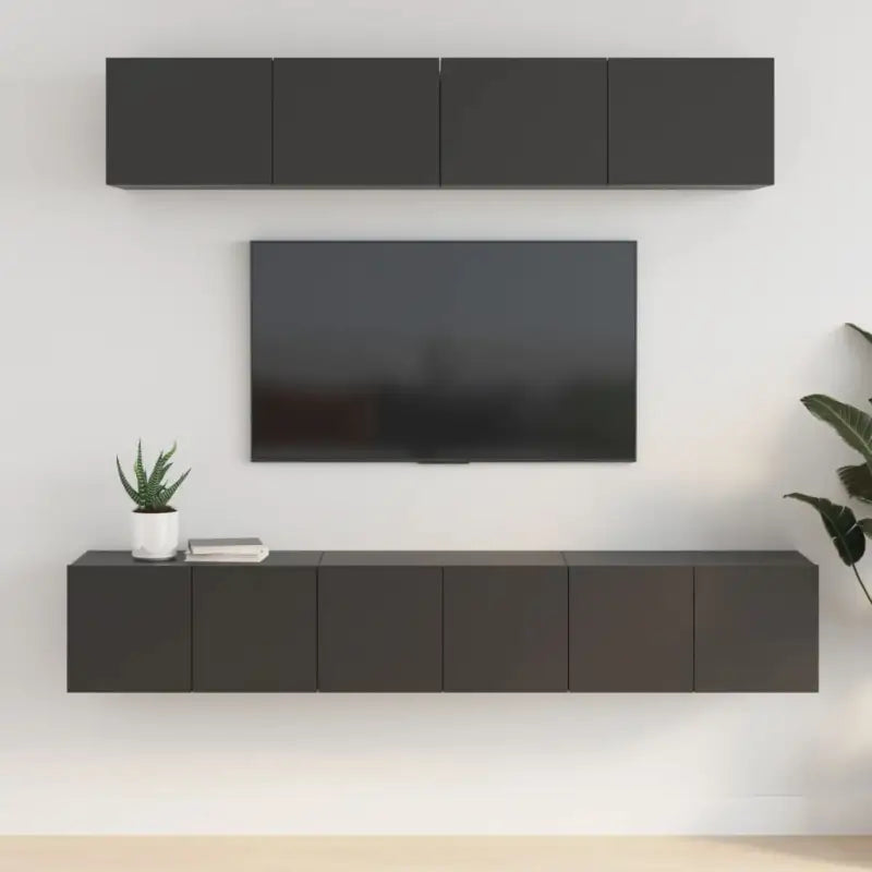 Klassieke tv-meubels van bewerkt hout in Grijs Sonoma stijl - Zwart / 5 / 80 cm - Tv-meubels