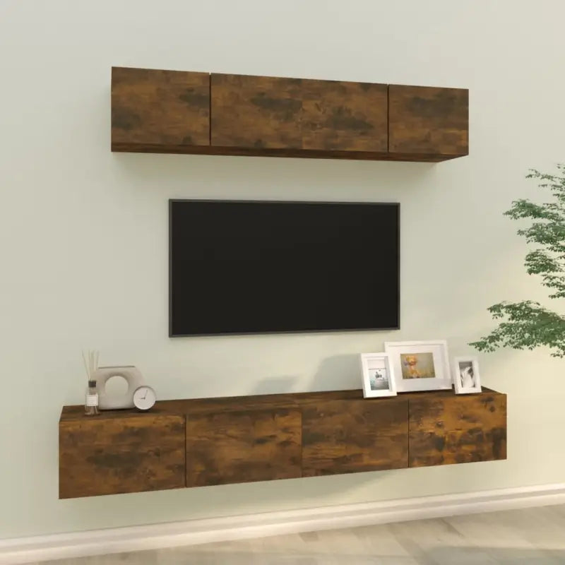 Klassieke Tv-meubels van bewerkt hout met stabiel en stijlvol ontwerp - Gerookt eiken / 4 / 80 cm - Tv-meubels