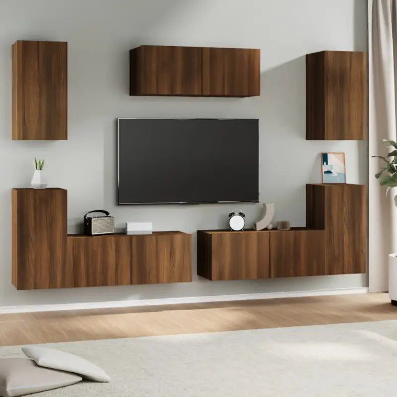 Klassieke TV-meubels van bewerkt hout met trendy en praktische design - bruin eikenkleur / 7 / 80 cm - Tv-meubels