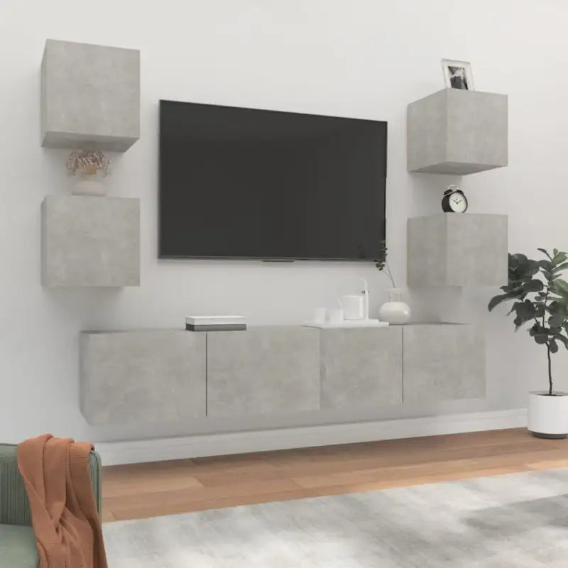 Klassieke Tv-meubels van bewerkt hout met trendy en praktische design - Betongrijs / 6 / 80 cm - Tv-meubels