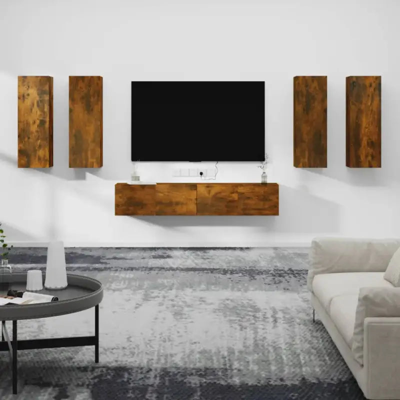 Klassieke TV-meubels van bewerkt hout met trendy en praktische design - Gerookt eiken / 6 / 90 cm - Tv-meubels