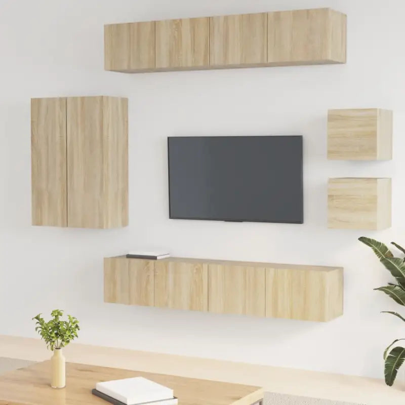 Klassieke tv-meubelset van bewerkt hout met trendy en praktische stijl - Sonoma eiken / 8 / 90 cm - Tv-meubels