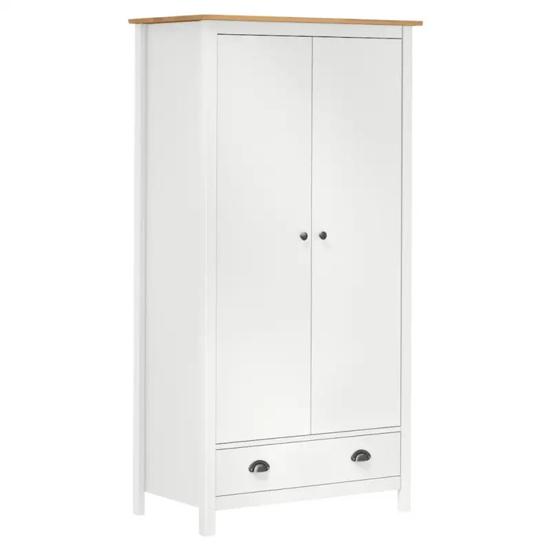 Kledingkast van massief grenenhout met groot vak voor modern interieur - Wit en bruin / 1 - Kledingkasten