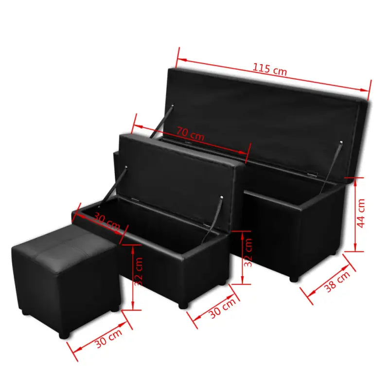 Kunstlederen banken set met houten frame en grote bank voor in huis - Zwart - Opberg- & halbankjes