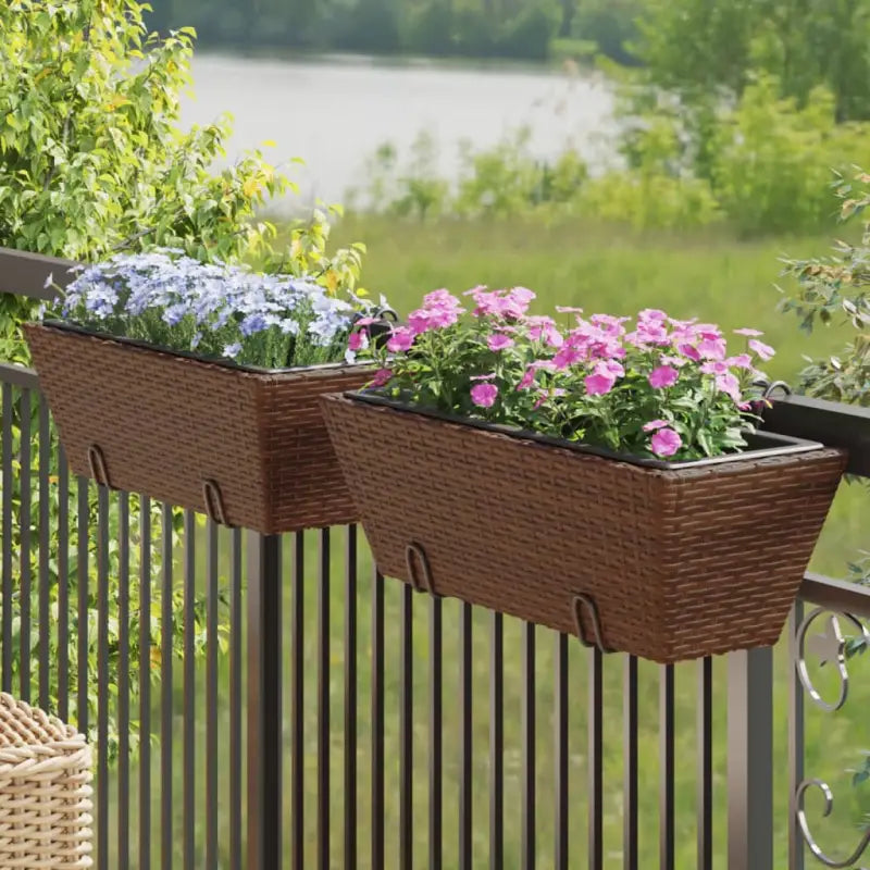 Kunststof pot met poly rattan uitstraling voor bloemen en planten - Bruin / 64 x 22 x 18 cm / 1 - Bloempotten &