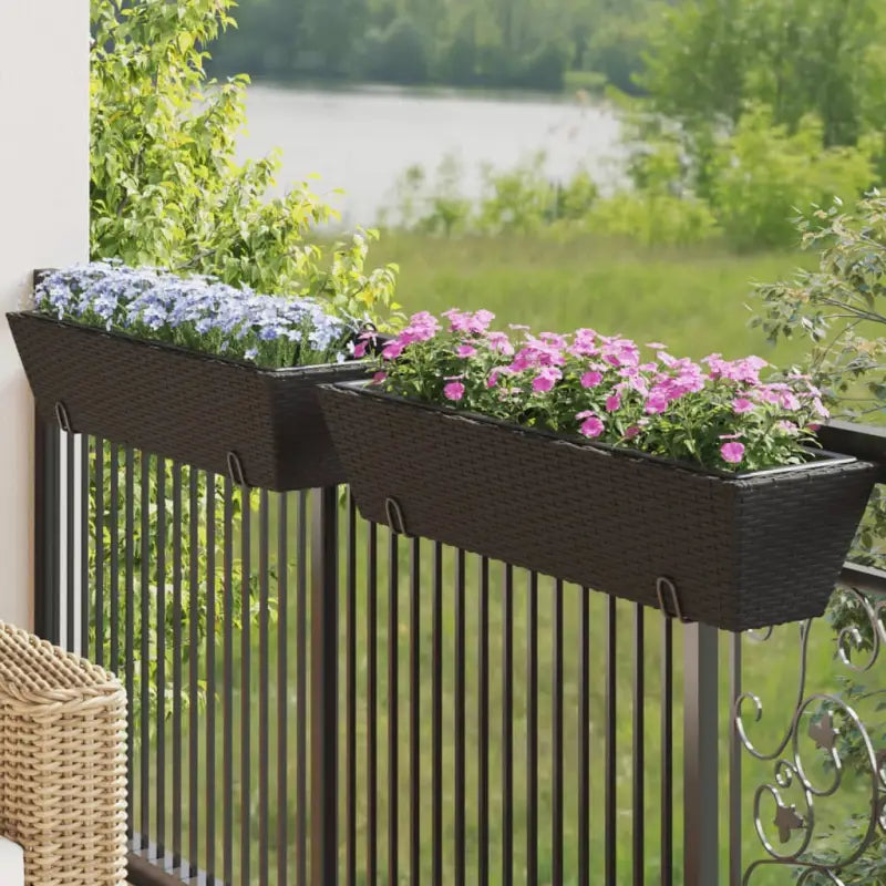 Kunststof pot met poly rattan uitstraling voor bloemen en planten - Zwart / 84 x 22 x 18 cm / 1 - Bloempotten &