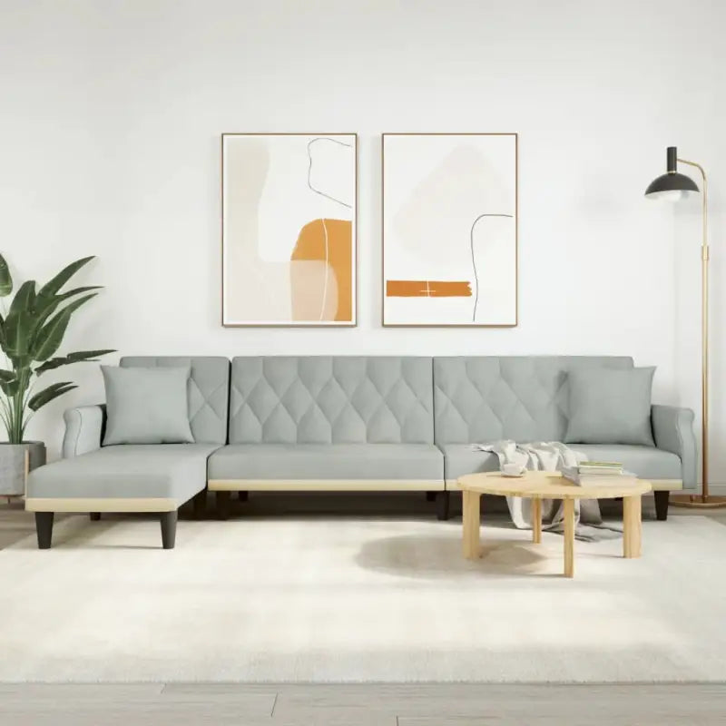L-vormige slaapbank met chaise longue en hoogte voet handig voor kleine ruimtes - Lichtgrijs - Banken