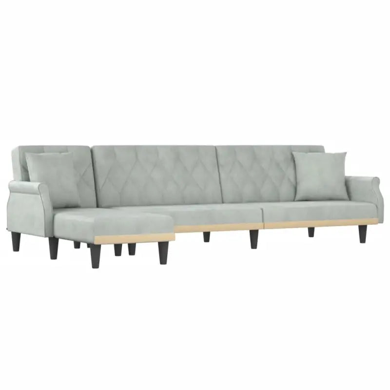 L-vormige slaapbank met chaise longue en hoogte voet handig voor kleine ruimtes - Lichtgrijs - Banken
