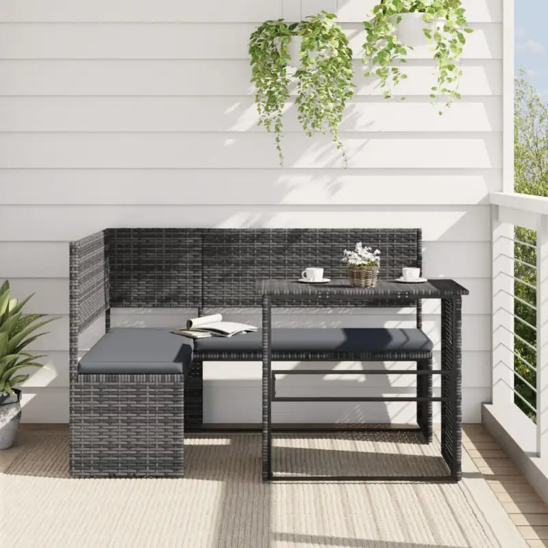 L-vormige tuinbank met inklapbare tafel en poly rattan voor buitengebruik - Grijs / 1 - Tuinsets