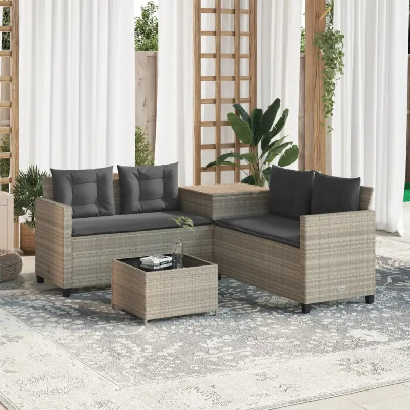 L-vormige tuinbank met poly rattan en waterdichte zak for easy cleaning - Lichtgrijs / Glas - Tuinsets