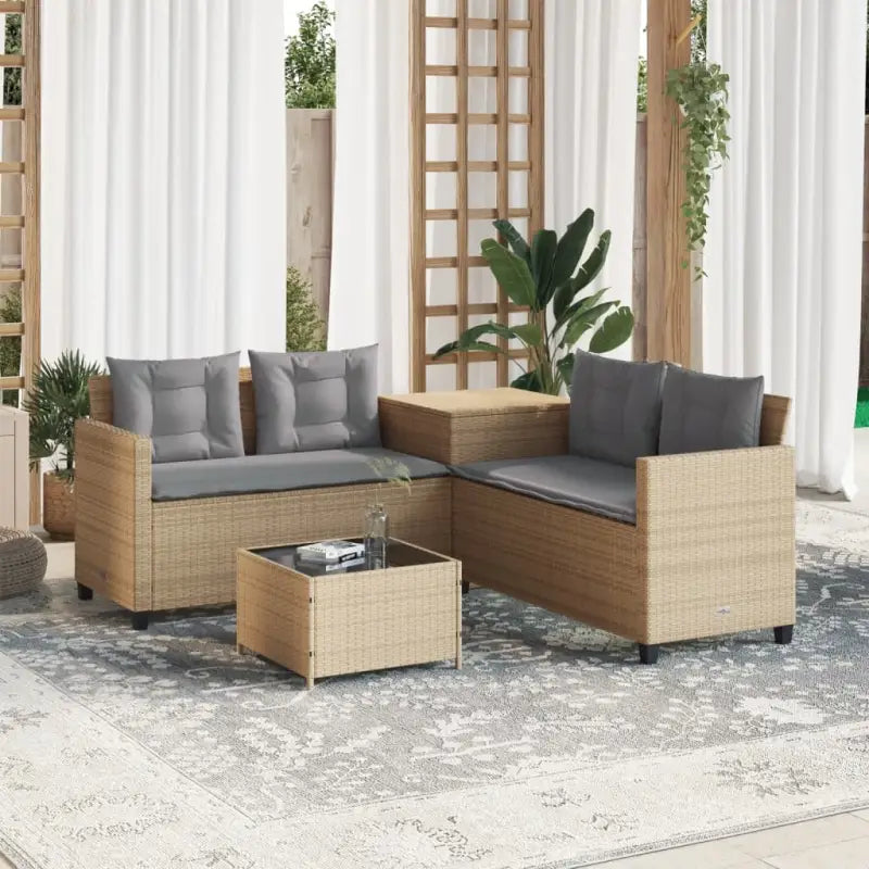 L-vormige tuinbank met poly rattan en waterdichte zak for easy cleaning - Beige en grijs / Glas - Tuinsets