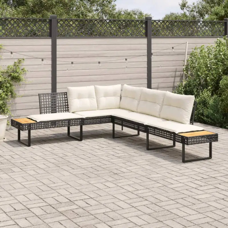 L-vormige tuinbank van poly rattan en gepoedercoat staal voor comfortabele zitervaring - Zwart / 1 - Loungebanken