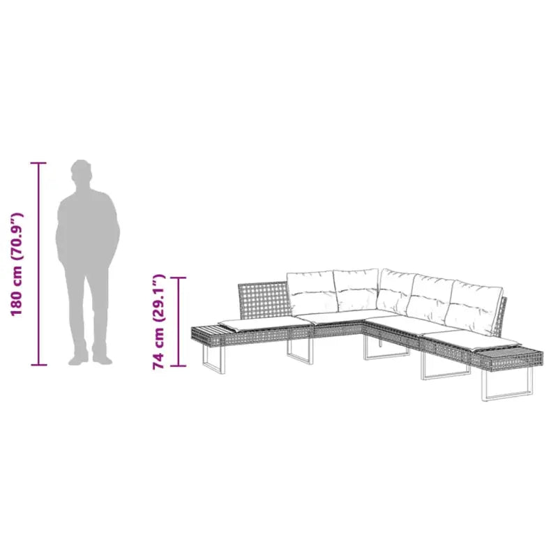 L-vormige tuinbank van poly rattan en gepoedercoat staal voor comfortabele zitervaring - Loungebanken