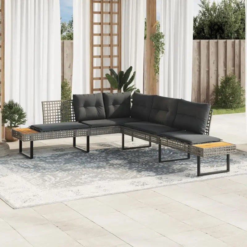 L-vormige tuinbank van poly rattan en gepoedercoat staal voor comfortabele zitervaring - Loungebanken