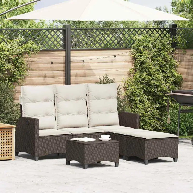 L-vormige tuinbankset met poly rattan en wasbare hoes voor tuin of terras - Bruin en crème - Tuinsets