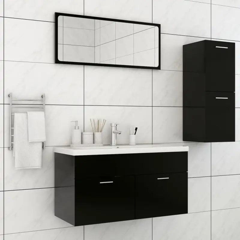 Lage kast badkamermeubelset met strak ontwerp en extra opbergruimte - Zwart / 90 x 38.5 x 46 cm - Badkamermeubelsets