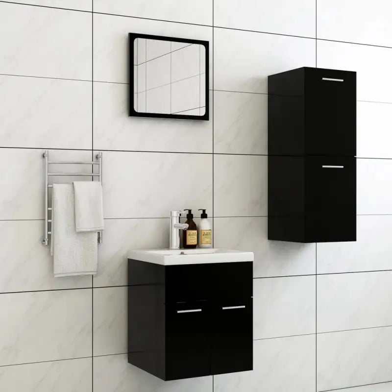 Lage kast badkamermeubelset met strak ontwerp en extra opbergruimte - Zwart / 41 x 38.5 x 46 cm - Badkamermeubelsets