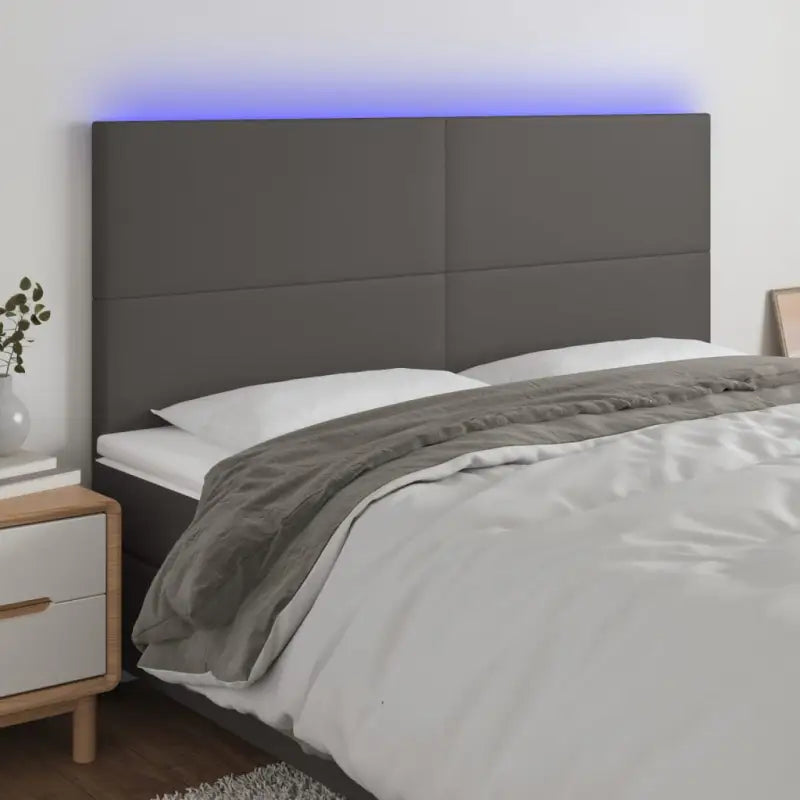 LED Hoofdbord en Voetbord in Kunstleer voor de Slaapkamer - Grijs / 160 x 5 x 118/128 cm / 1 - Hoofdborden en voetborden