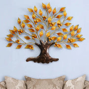 Levensboom metalen wanddecoratie met goudkleurige bladeren