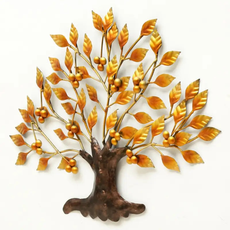 Levensboom metalen wanddecoratie met goudkleurige bladeren