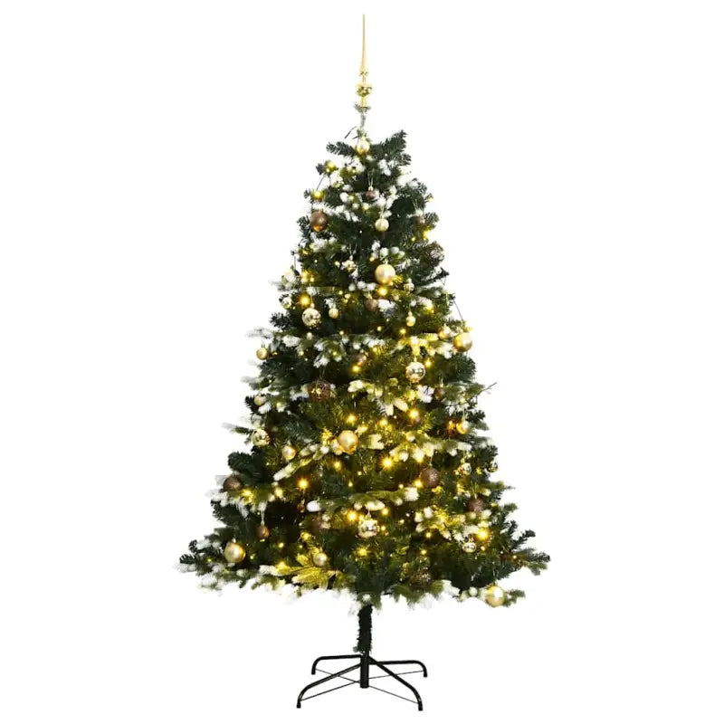 Levensechte Kunstkerstboom met automatische takken voor een feestelijke sfeer - 180 cm / 1 / met LED’s en goudkleurige