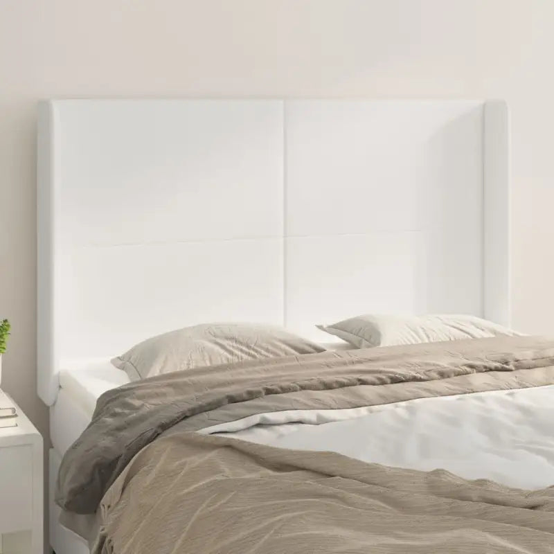 Levering bevat een klassiek hoofdbord met trendy ontwerp en hoogwaardig kunstleer - Wit / 147 x 16 x 118/128 cm / 1
