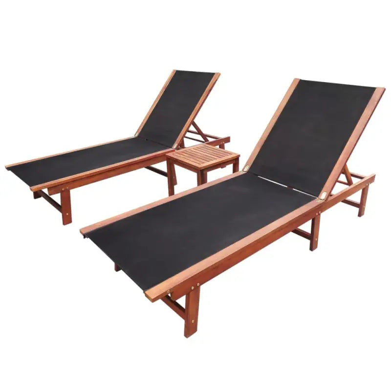 Lichte geoliede acaciahouten ligstoelset met bijzettafel voor tuinplezier - Zwart / 1 / 2x Ligbed + Tafel - Ligstoelen
