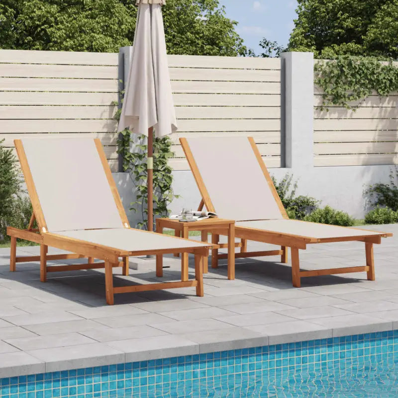 Lichte geoliede acaciahouten ligstoelset met bijzettafel voor tuinplezier - Grijs / 1 / 2x Ligbed + Tafel - Ligstoelen