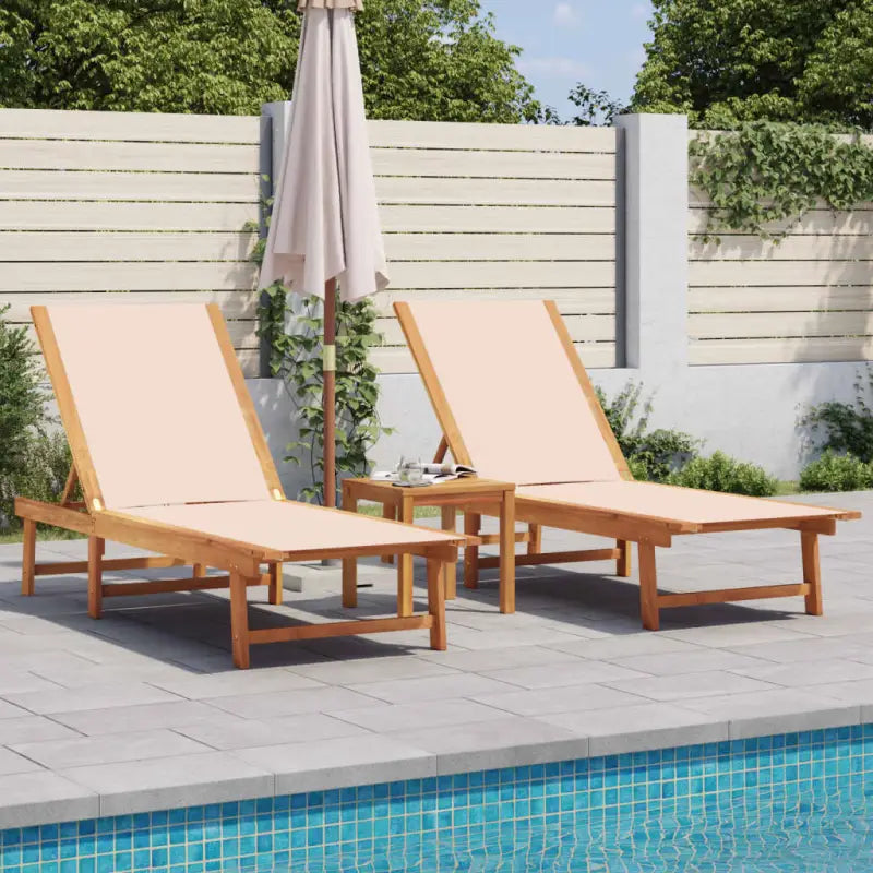 Lichte geoliede acaciahouten ligstoelset met bijzettafel voor tuinplezier - Crème / 1 / 2x Ligbed - Ligstoelen