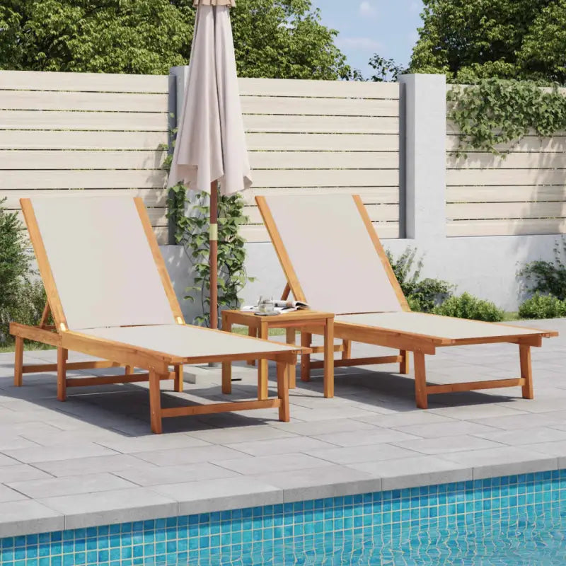 Lichte geoliede acaciahouten ligstoelset met bijzettafel voor tuinplezier - Grijs / 1 / 2x Ligbed - Ligstoelen