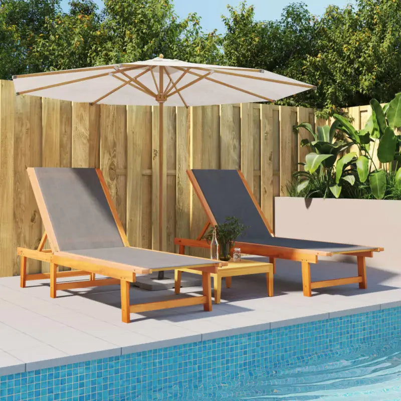 Lichte geoliede acaciahouten ligstoelset met bijzettafel voor tuinplezier - Zwart / 1 / 2x Ligbed - Ligstoelen