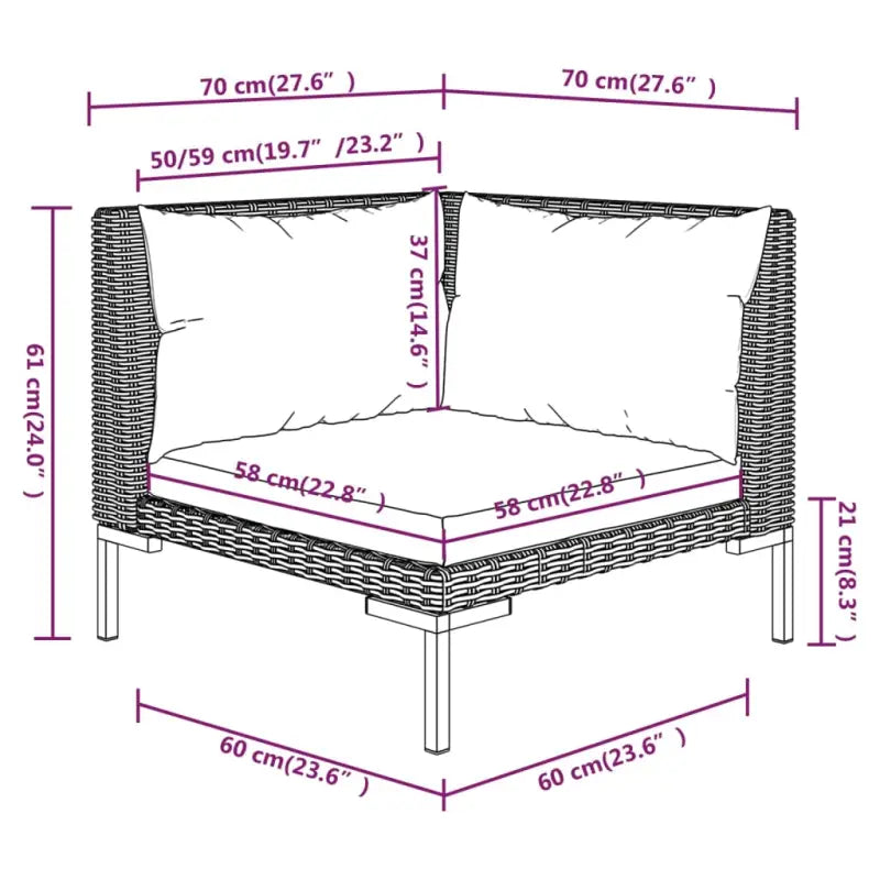Lichtgewicht loungeset met halfrond pe-rattan en comfortabele afmetingen zitting - 4 / 2x hoek + 2x midden - Tuinsets